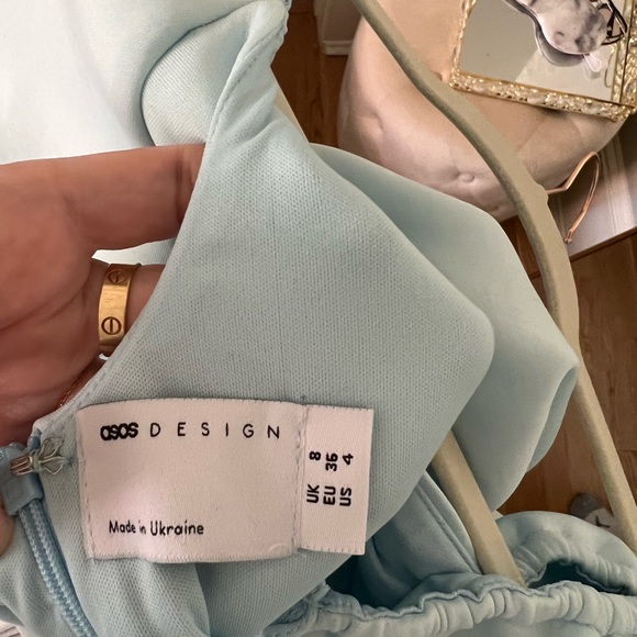 ASOS DESIGN puff sleeve cut out channelled aline mini dress in mint - Picture 6 of 6